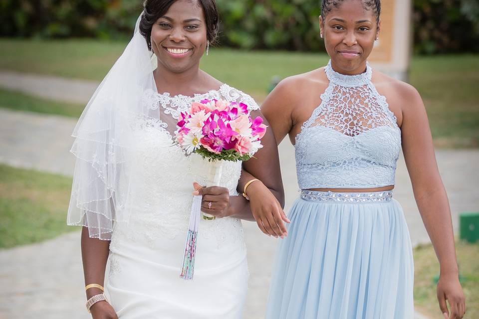 Bride and bridesmaid