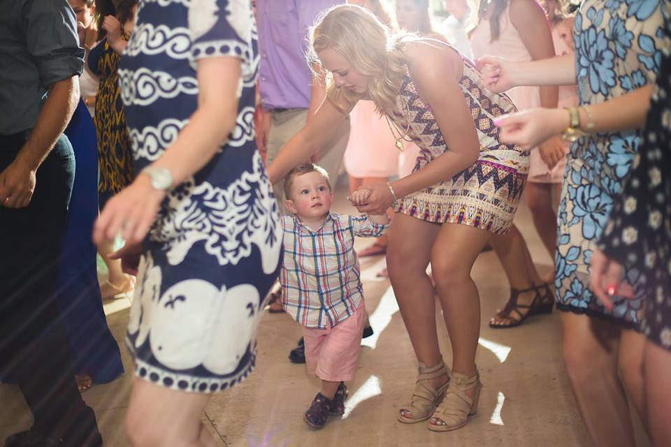 The bridesmaids dancing