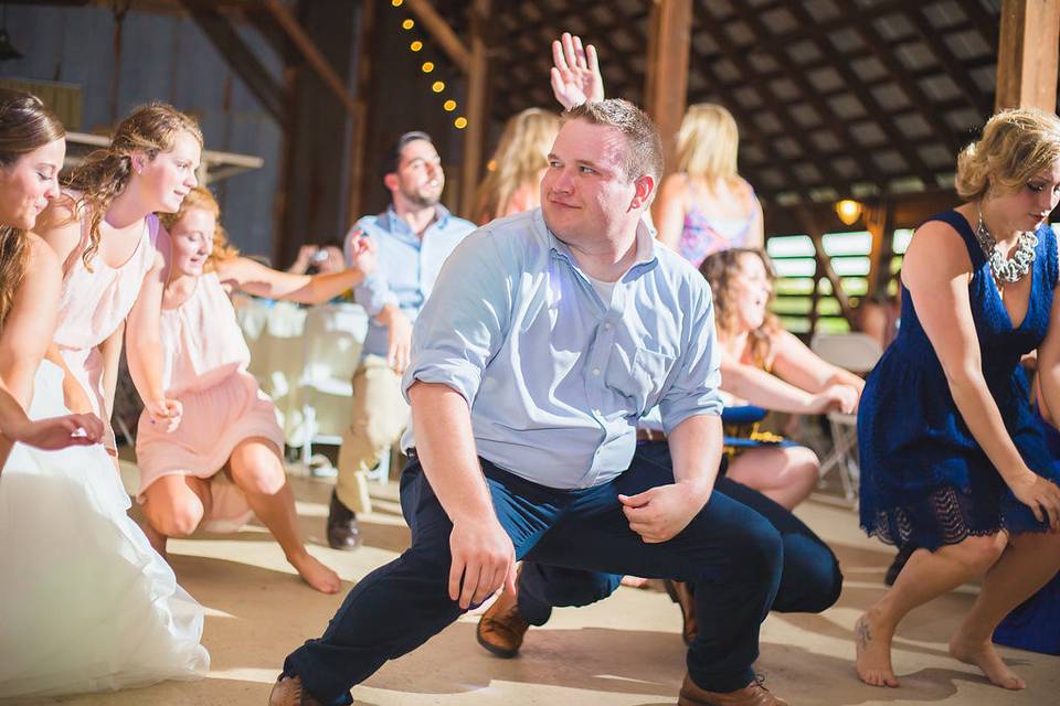 The bridesmaids dancing