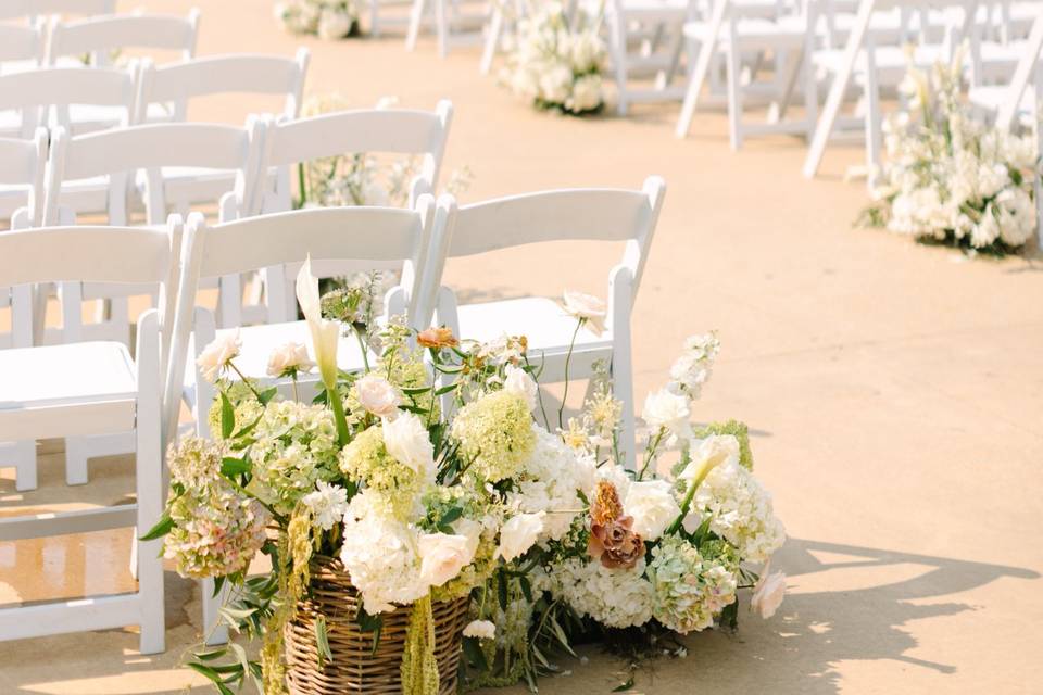 White padded folding chairs
