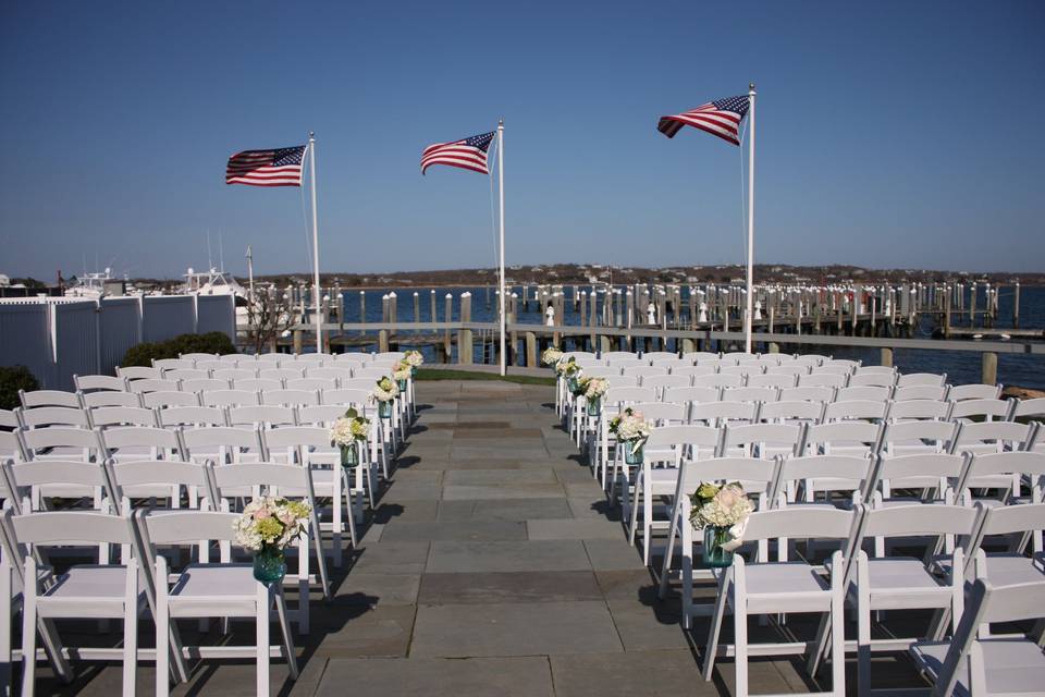 Pool patio ceremony on the water