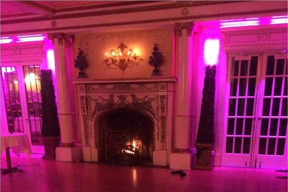 Custom Designed Personalized Monogram Projected on the Floor with Wine Colored Uplighting
