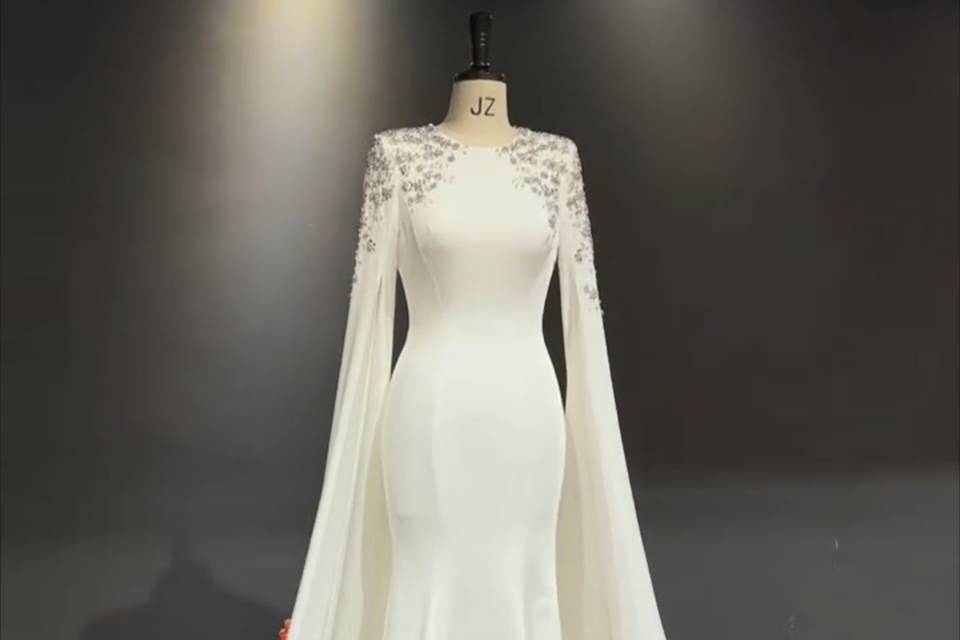 Custom cape sleeve bridal gown