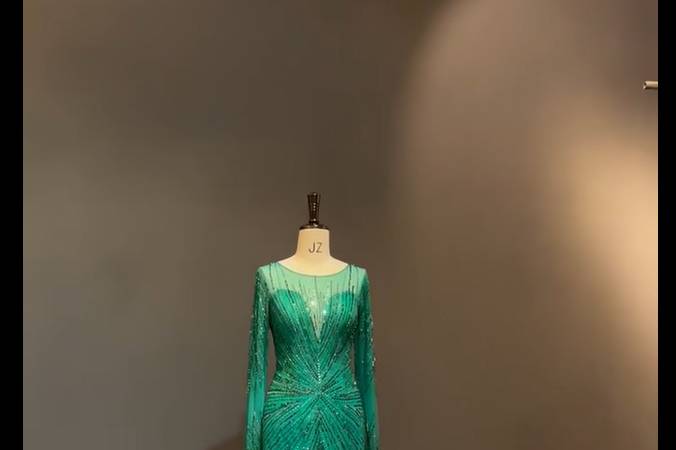 Beaded emerald evening dress