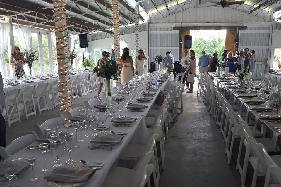 Long white table setup