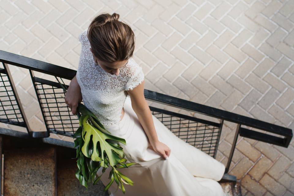 Bride by the stairs