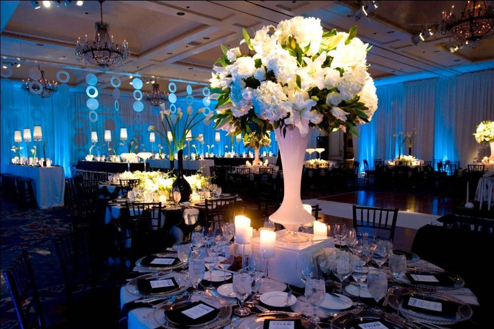 Table set-up with flower centerpiece