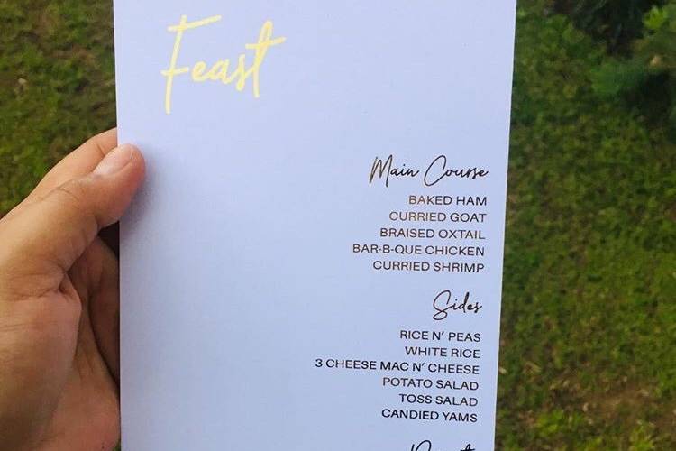 Printed Menu Cards