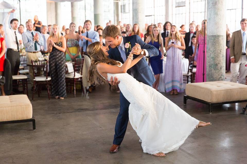 Bride dancing with friends