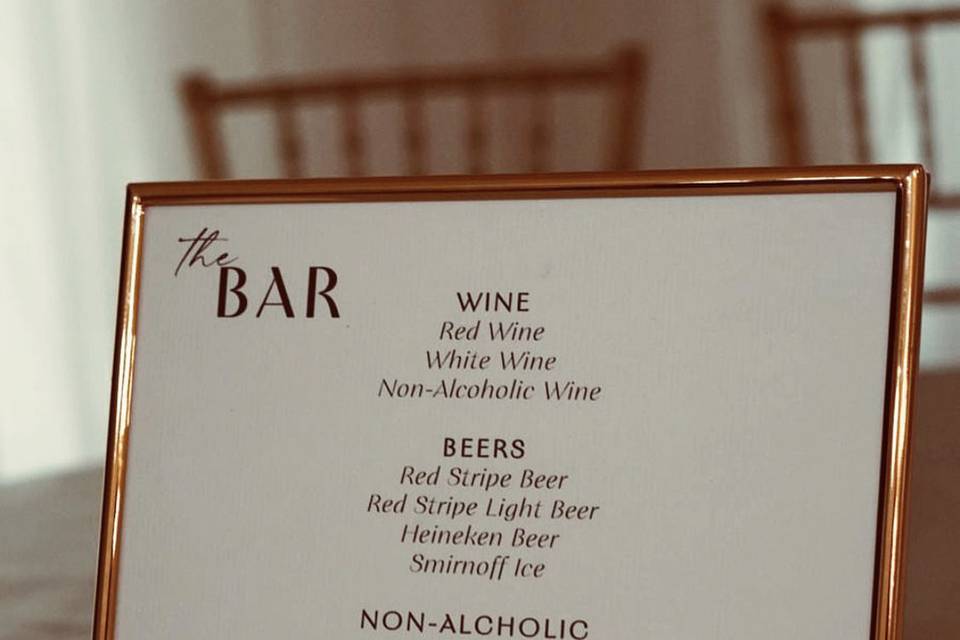 Printed Bar Menu