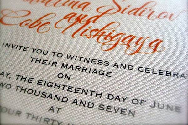 Up close. Textured paper invitation