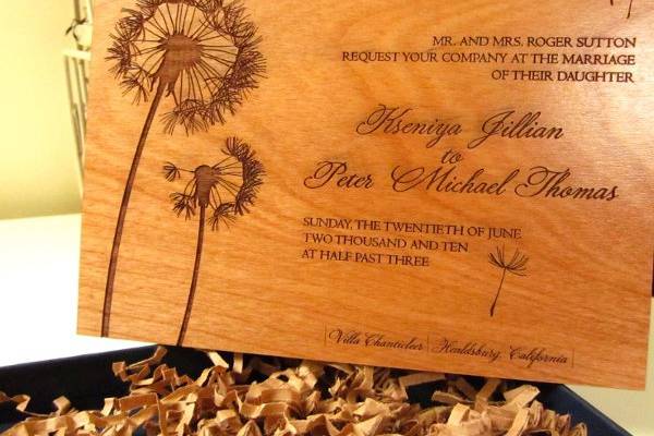 Wood engraved invitation