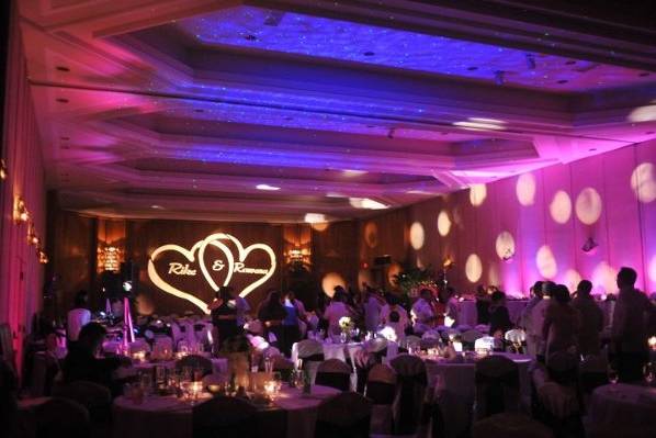 The works! DJ, Emcee, Uplighting, Custom Monogram, Universe of Stars and Intelligent DMX Lighting