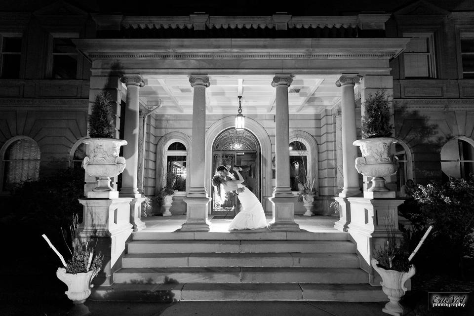 Outside the mansion at night