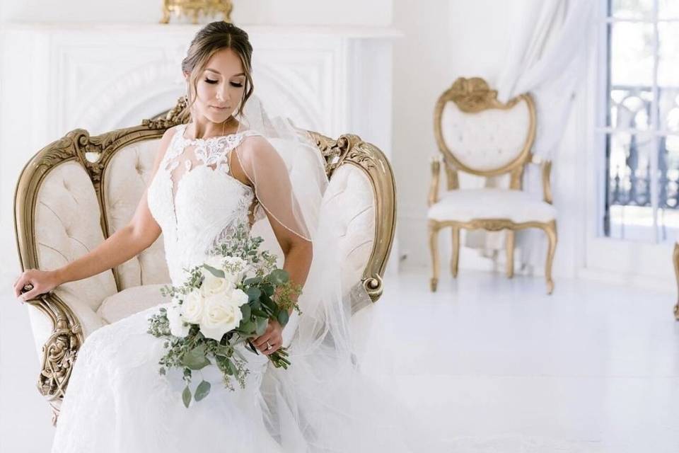 Bride sitting in her chair