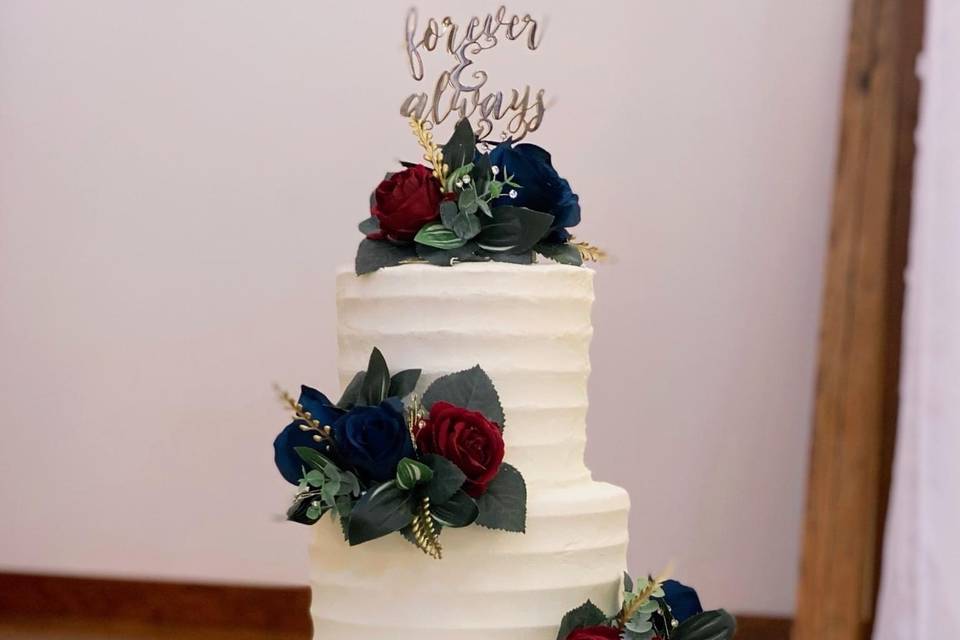 Navy and Burgundy Cake Decor