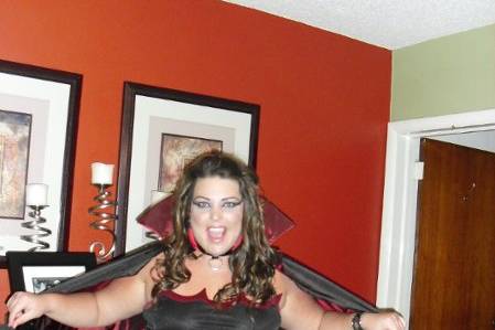 Kellianne McCarthy Dressed as a vampire for Halloween , Makeup done by The Dollhouse!