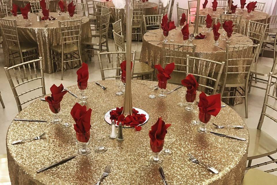 Gold and red reception setup