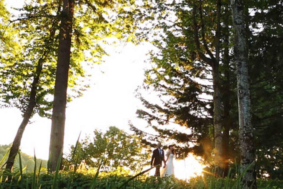 Couple leisurely walk hand in hand​