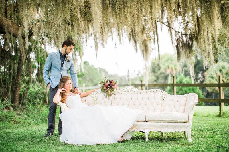 Bride and groom resting