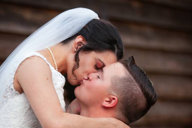 Newlyweds kiss