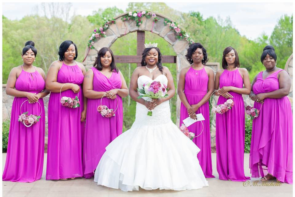 Vibrant bridesmaid gowns