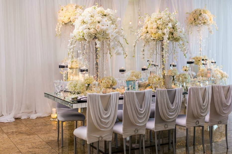 Long tables with orchids