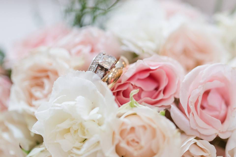Wedding ring on the bouquet