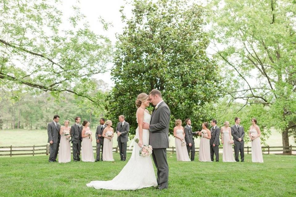 Bride and groom with their wedding party