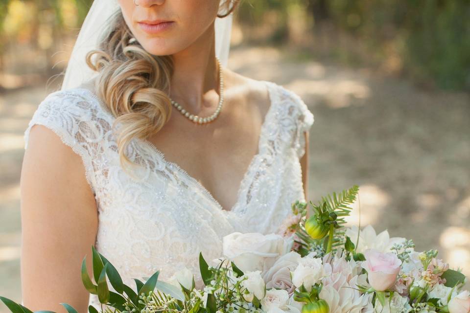 The bride holding her bouquet