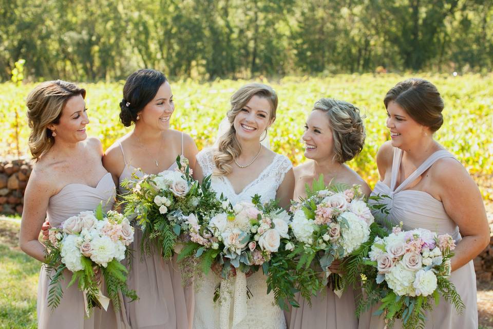 The bride with her bridesmaids