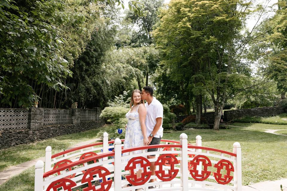 Engagement photo on bridge
