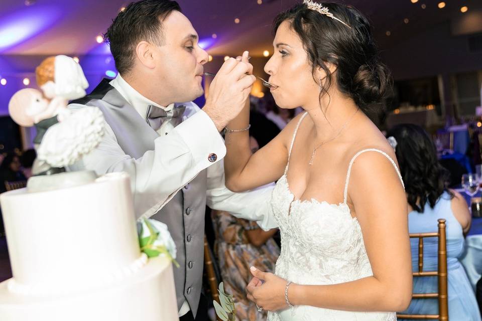 Cake cutting at reception