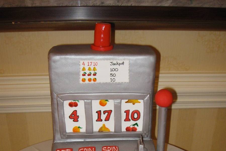 Slot machine groom's cake with chocolate foil playing chips