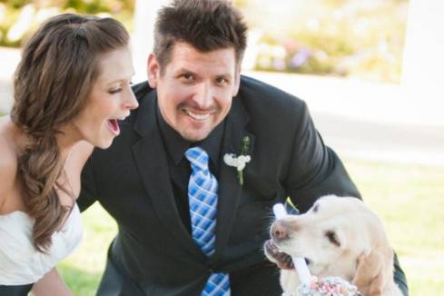 Newlyweds by the dog