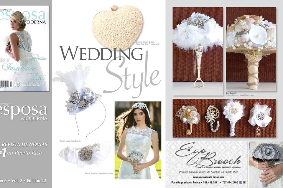 Esposa Moderna Magazine Ad, Egobrooch design brooch bouquets and gives free the brooch boutonniere for the groom with your order.
