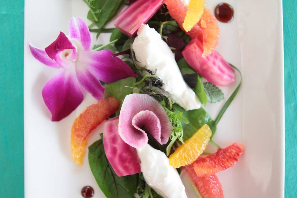 Mixed greens with burrata cheese