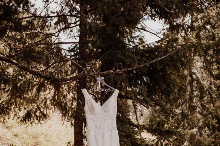 Wedding dress in tree