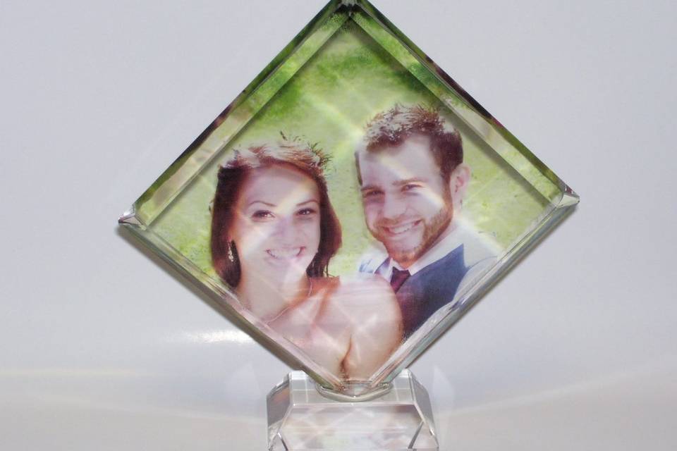 Croma Crystals come in a variety of shapes and sizes.  They can be made on site with pictures of our guests or preordered as gifts for your bridal party