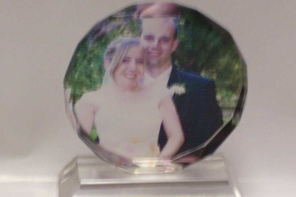 Croma Crystals come in a variety of shapes and sizes.  They can be made on site with pictures of our guests or preordered as gifts for your bridal party