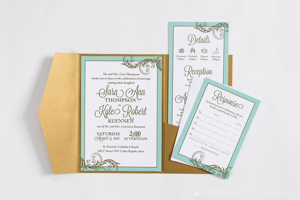 Mint & Gold Invitation Suite