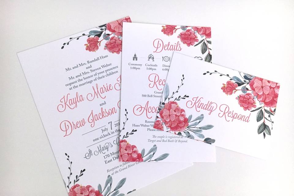 Pink Hydrangea Invitation