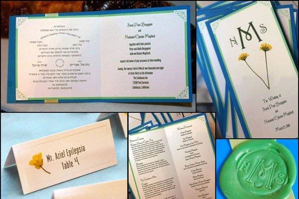 Custom invitations, thank you notes, wedding programs, place cards & favor labels.
