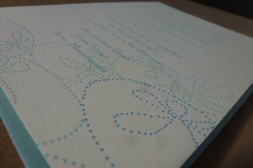 Two color invitations with blue envelopes