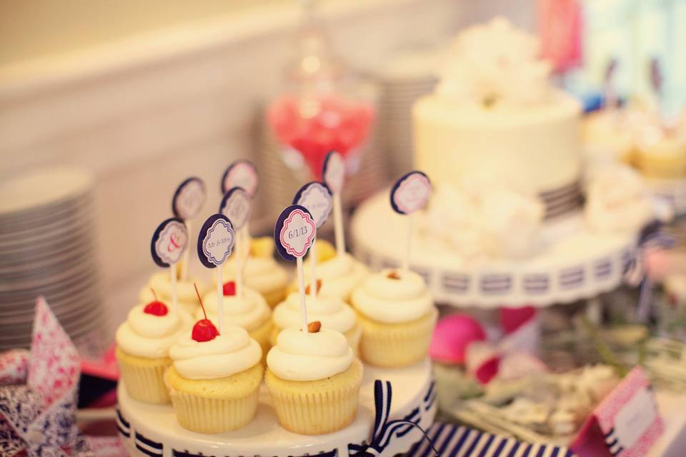 Wedding cake and cupcakes