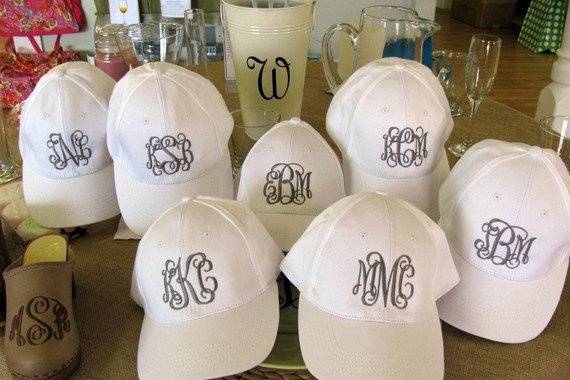 Look out bad hair day!! Or here we come destination wedding!! Have all of the girls look picture perfect.A great 100% cotton hat with monogram. This cap has a adjustable band and is available in pink, green, khaki, black, brown and white. The featured cap is monogrammed in pewter thread in the interlocking script font. Other thread colors and fonts are available. Please refer to listing for additional fonts and please convo thread color interest as I have numerous options!This cap is great for the beach, pool or just when you want to cover your hair up. Very preppy with the monogram.