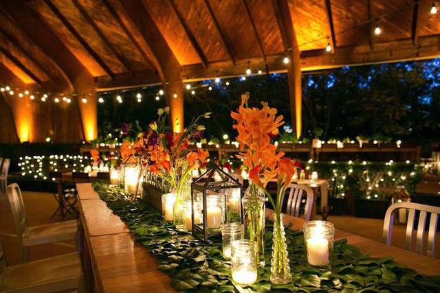 Candlelit inside the glass table centerpiece
