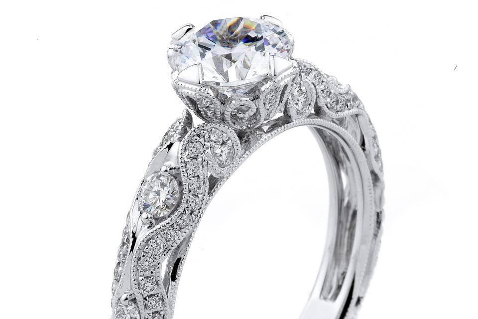 Style Supreme Jewelry	154856 <br> 18K white gold vintage-inspired Desireé Collection engagment ring featuring 0.56 carats of round diamonds