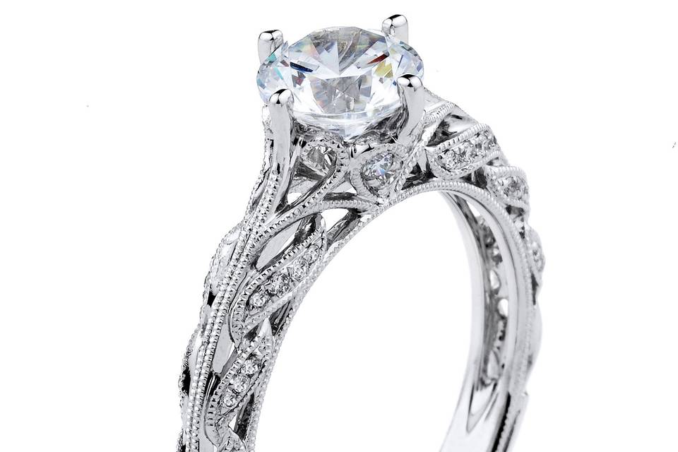 Style Supreme Jewelry	154868 <br> 18K white gold vintage-inspired engagement ring featuring 0.44 carats of round diamonds
