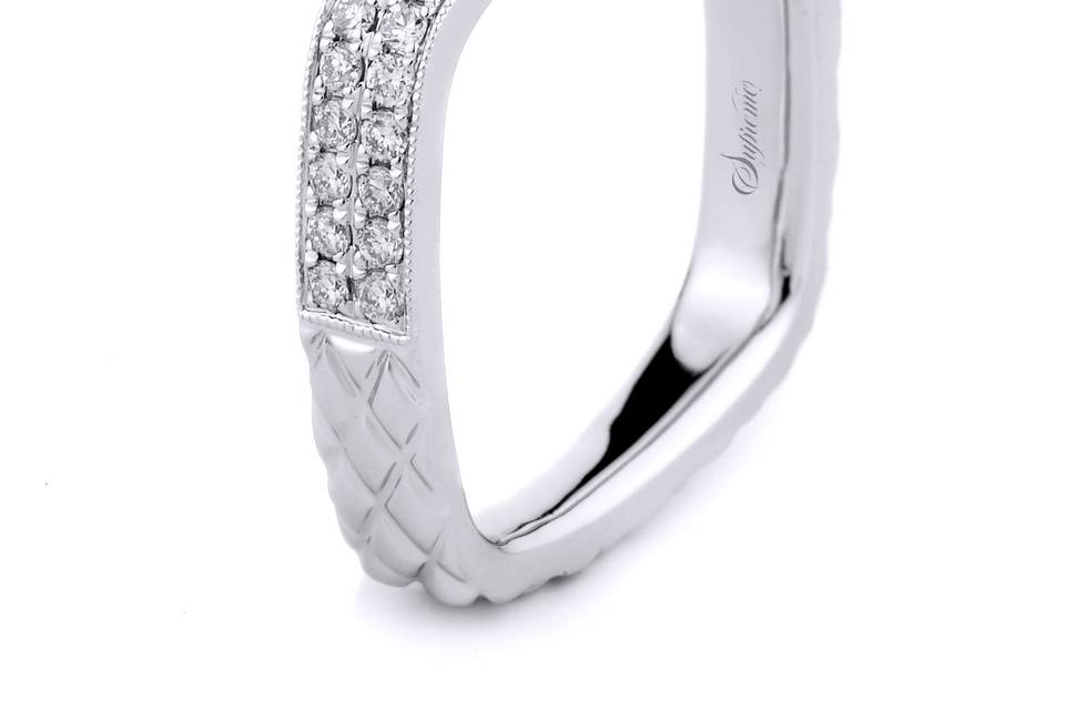 Style Supreme Jewelry	31465 <br> 18K white gold vintage-inspired wedding band featuring 0.40 carats of round diamonds